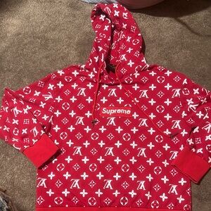 Supreme Red and White Logo Hoodie